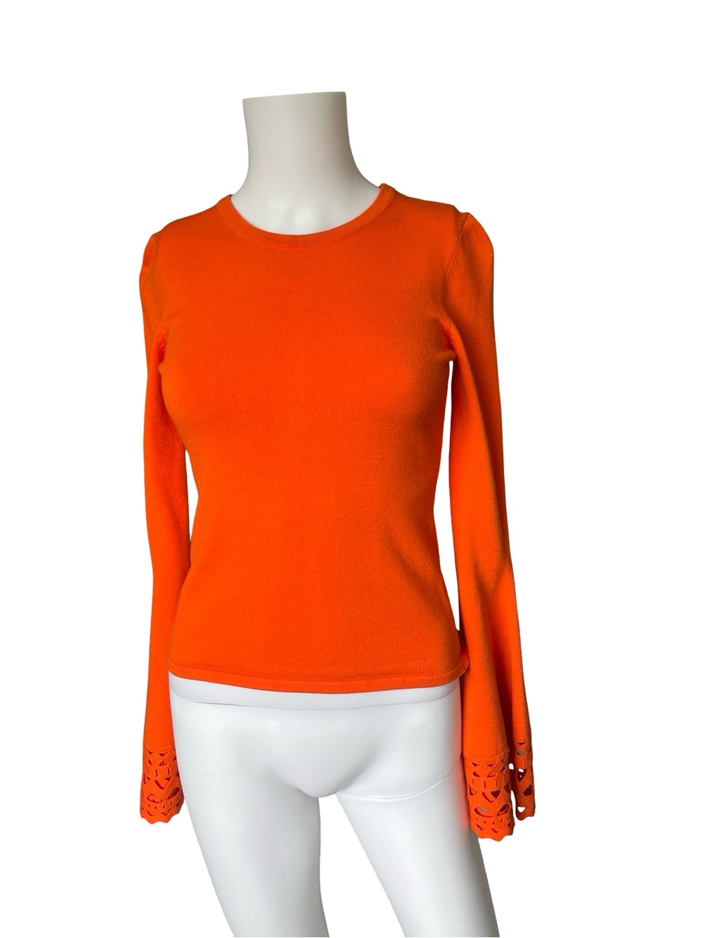 Milly Orange Sweater Bell Sleeve Cutout Knit Colorful Crew Neck Womens Size P